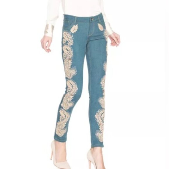 Alice + Olivia Pants Jane Embellished 5 Pocket Skinny Jean Size 28 - Picture 1 of 10
